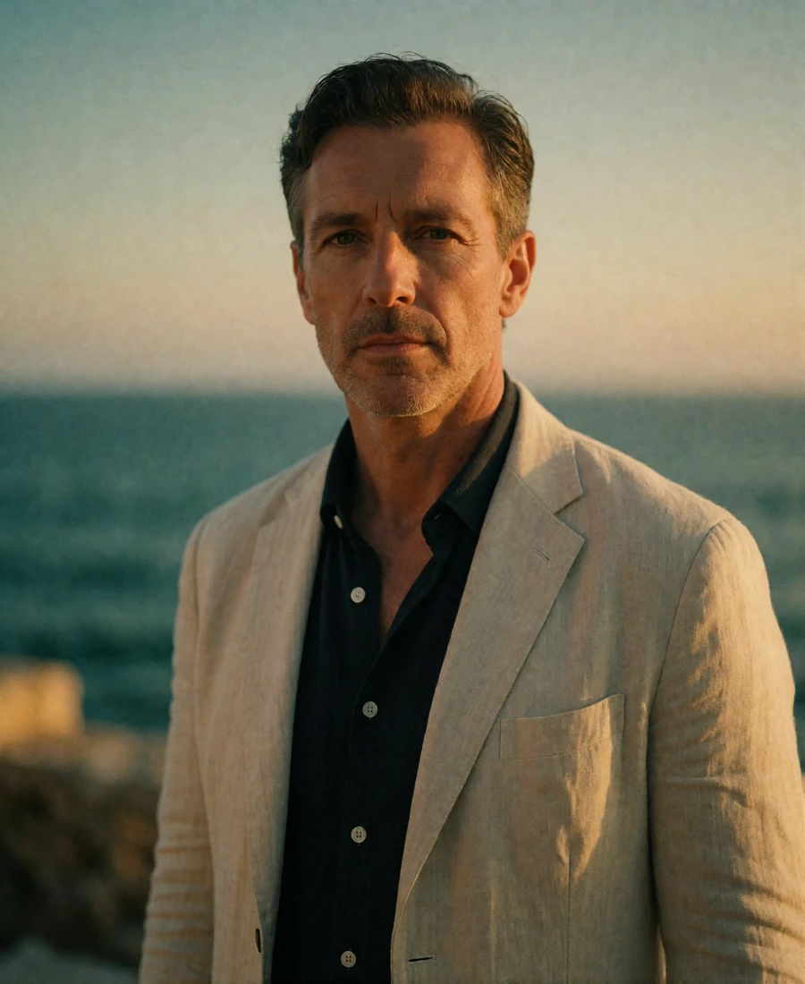 Distinguished man on an oceanfront terrace for a San Diego arrangement profile example